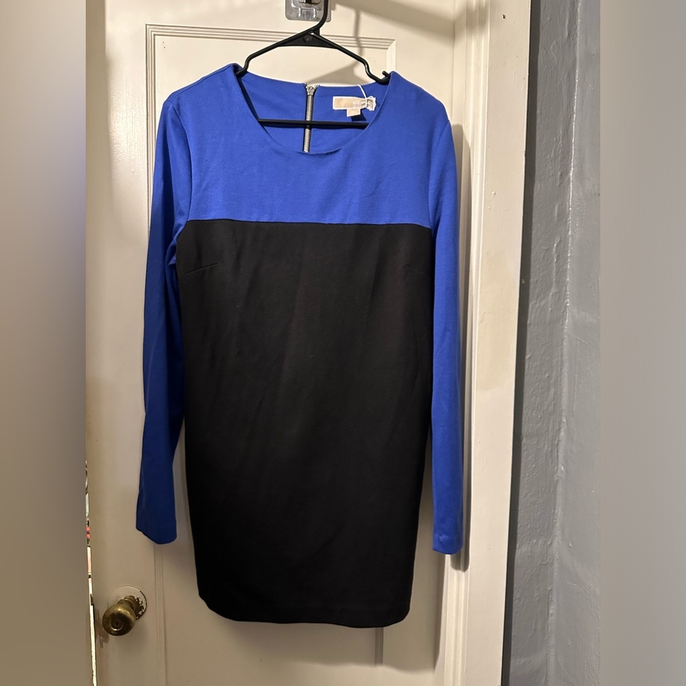MICHAEL KORS Black and Blue long sleeve Dress with Pockets